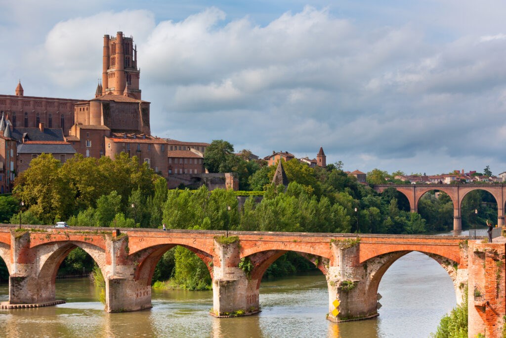 La cathédrale Sainte-Cécile et le Pont-Vieux d'Albi, au bord du Tarn