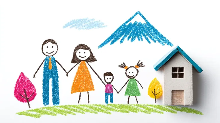 Famille et maison représentant la transmission du patrimoine familial