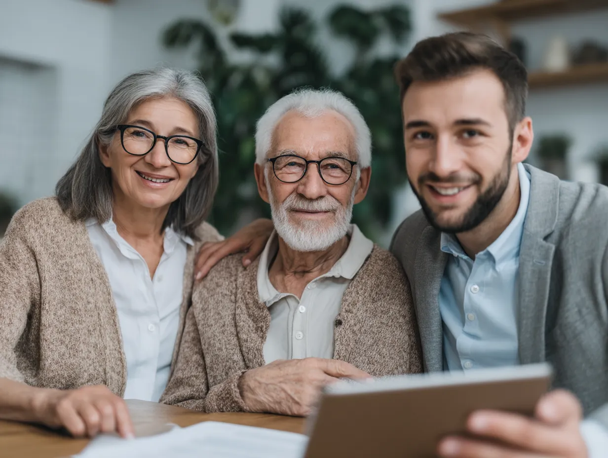 Famille examinant un projet de retraite et la protection de ses proches